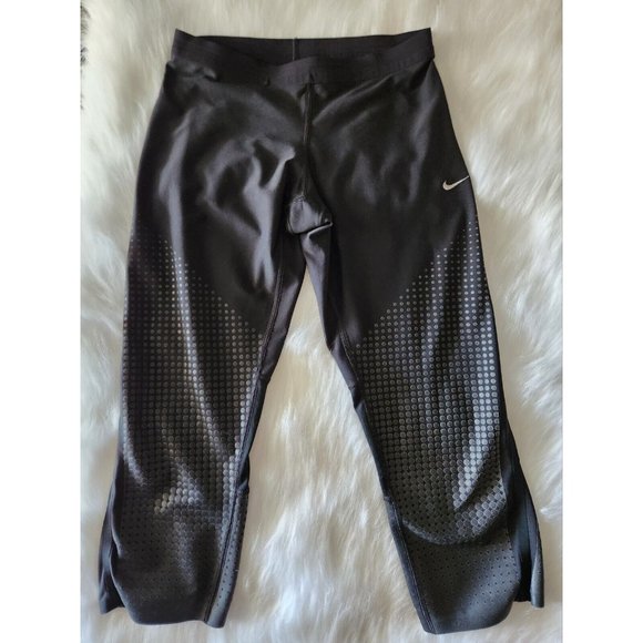 Nike Pants Womens Medium Black Leggings Dri Fit Polka Dot Textured Capri Cropped - Picture 1 of 11